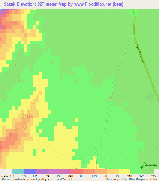 Sazak,Turkey Elevation Map