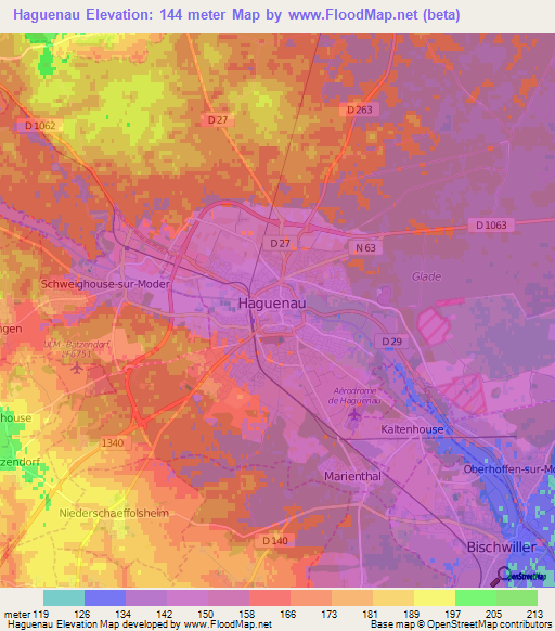 Haguenau,France Elevation Map