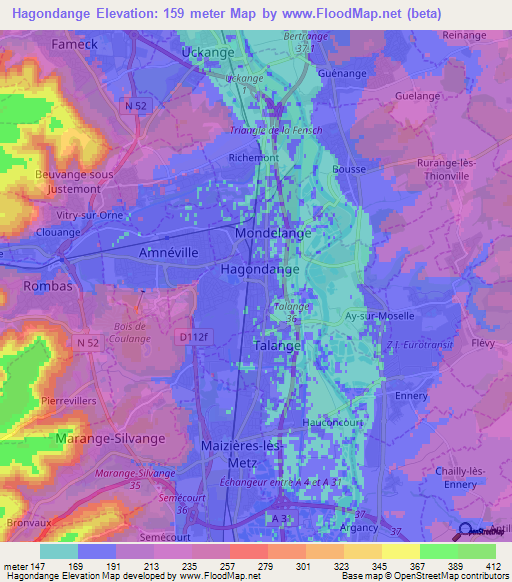 Hagondange,France Elevation Map