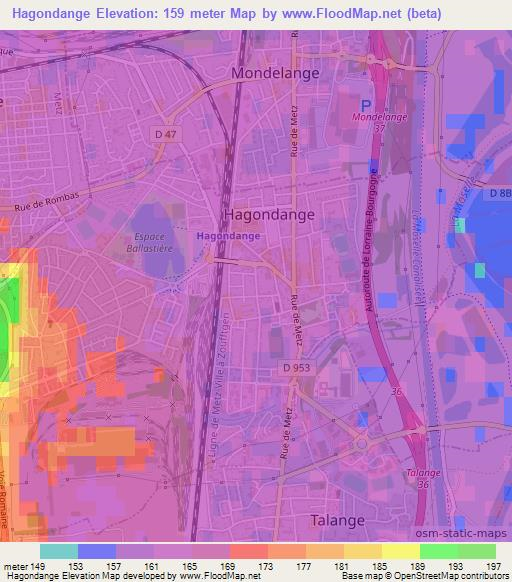 Hagondange,France Elevation Map