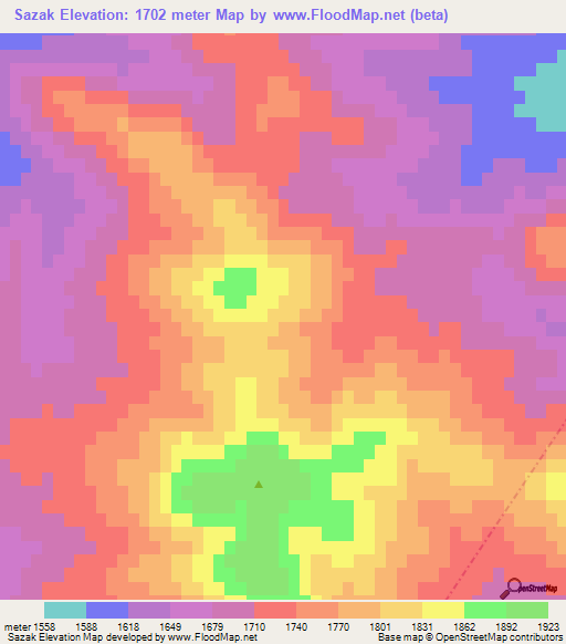 Sazak,Turkey Elevation Map