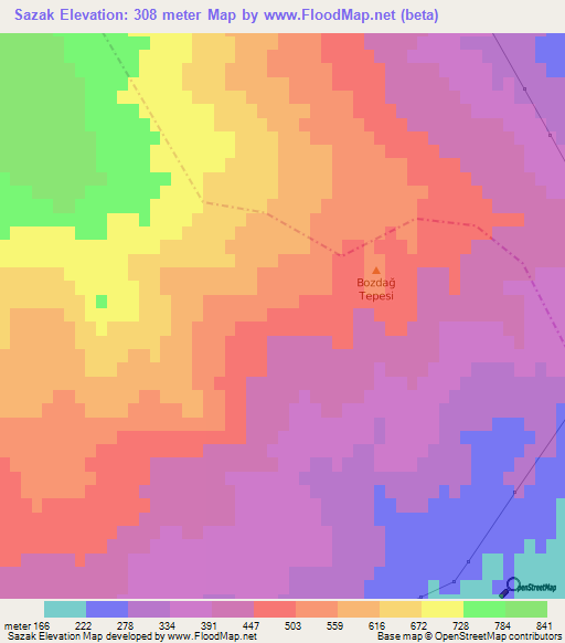 Sazak,Turkey Elevation Map