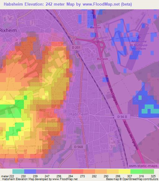 Habsheim,France Elevation Map