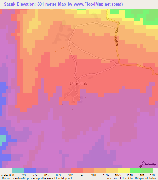 Sazak,Turkey Elevation Map