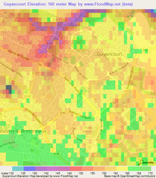 Guyancourt,France Elevation Map