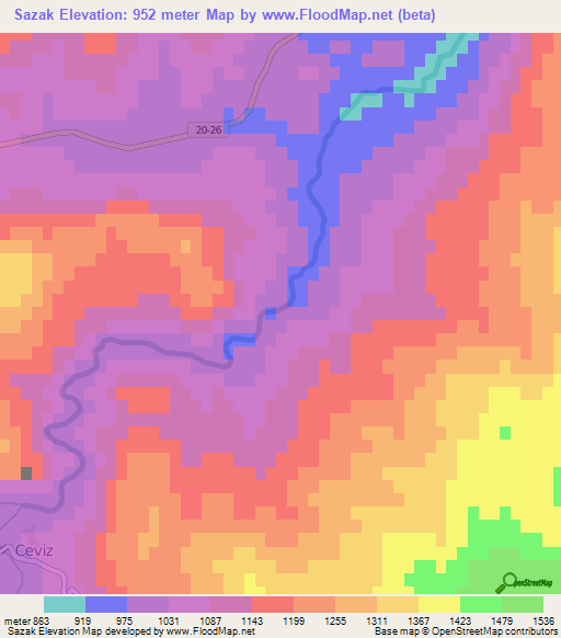 Sazak,Turkey Elevation Map