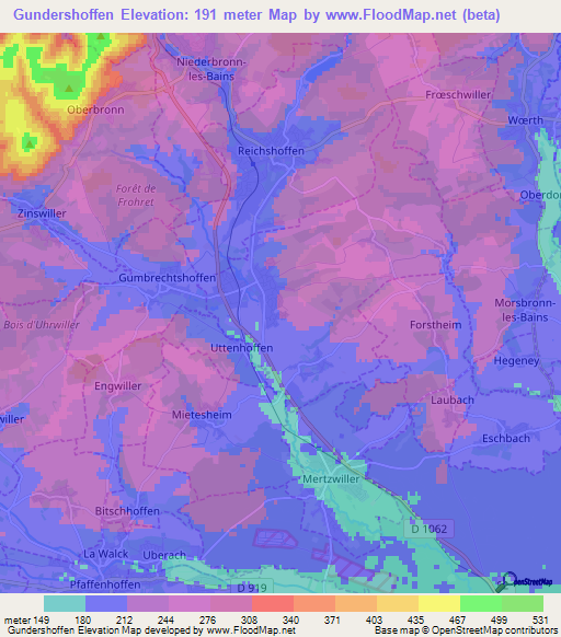 Gundershoffen,France Elevation Map