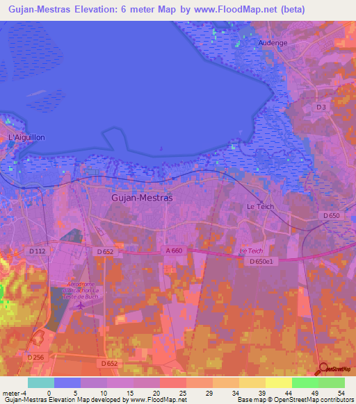 Gujan-Mestras,France Elevation Map