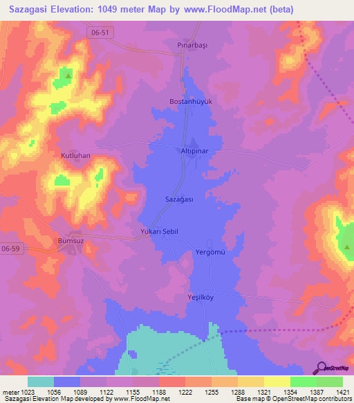 Sazagasi,Turkey Elevation Map