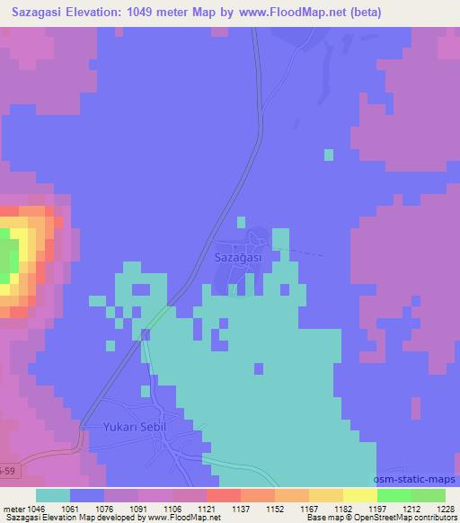 Sazagasi,Turkey Elevation Map