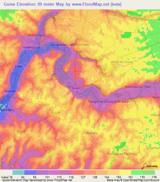 Guise,France Elevation Map