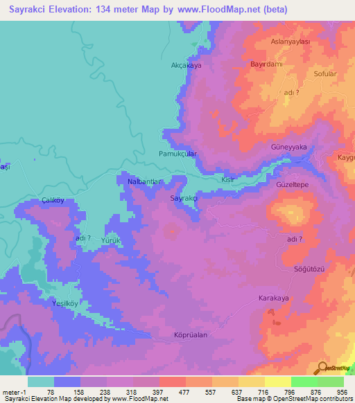 Sayrakci,Turkey Elevation Map