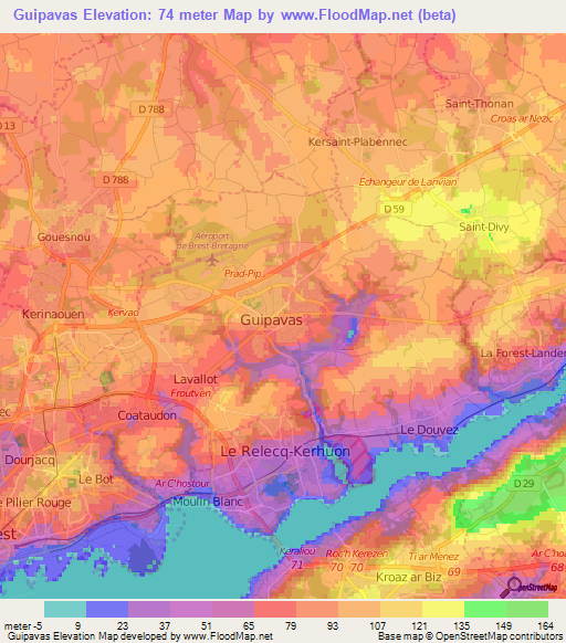 Guipavas,France Elevation Map