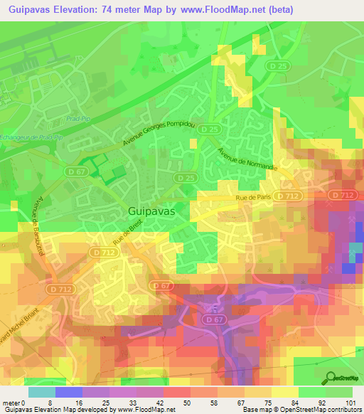 Guipavas,France Elevation Map