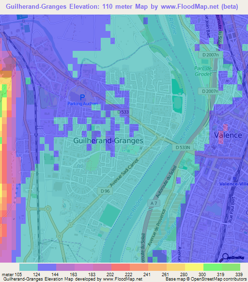 Guilherand-Granges,France Elevation Map