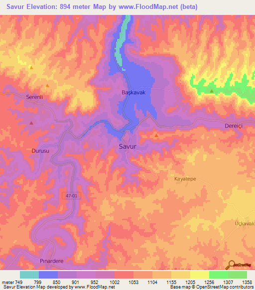 Savur,Turkey Elevation Map