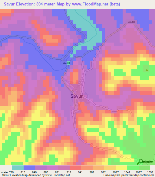 Savur,Turkey Elevation Map