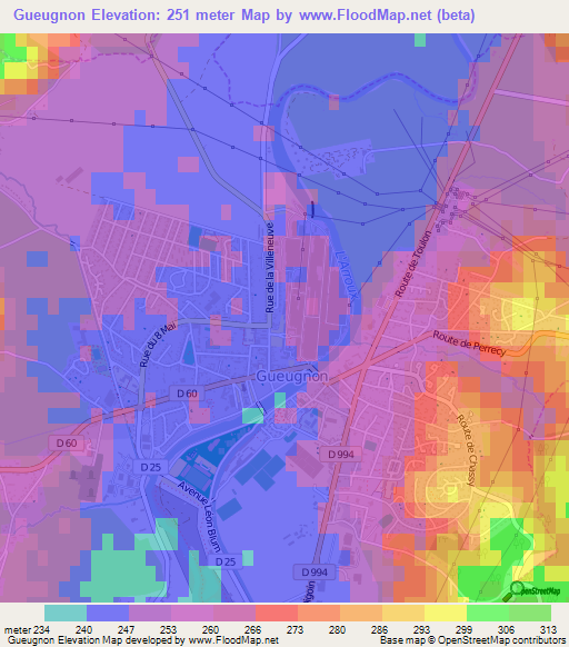 Gueugnon,France Elevation Map