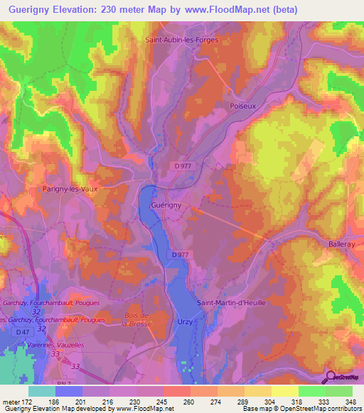 Guerigny,France Elevation Map