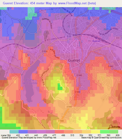 Gueret,France Elevation Map