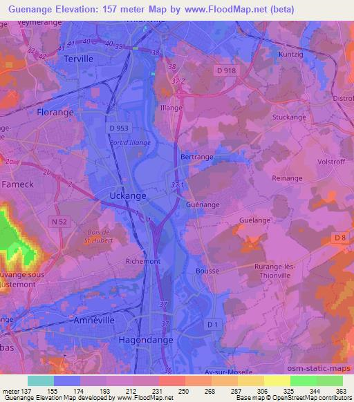 Guenange,France Elevation Map