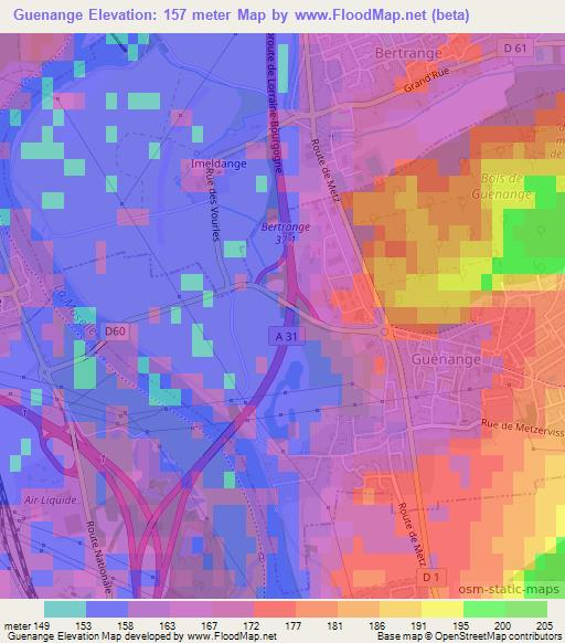 Guenange,France Elevation Map