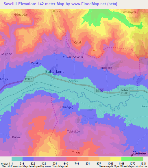 Savcilli,Turkey Elevation Map