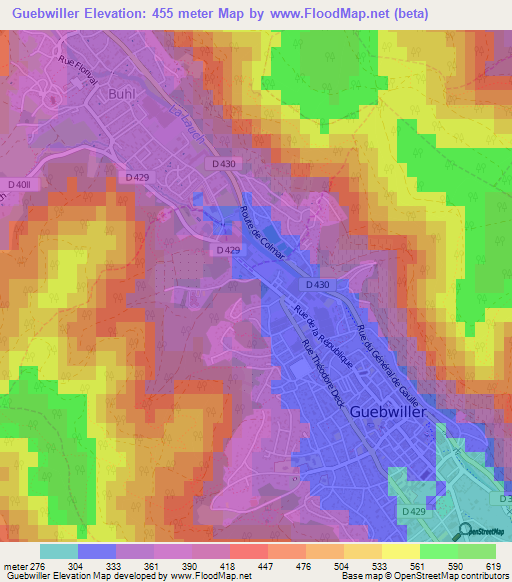 Guebwiller,France Elevation Map