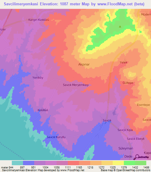 Savcilimeryemkasi,Turkey Elevation Map