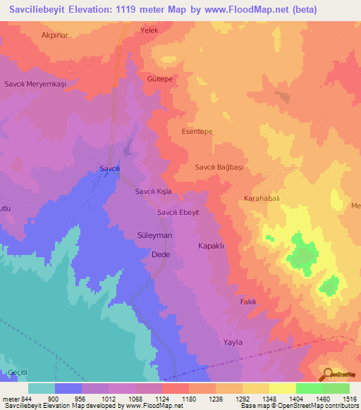 Savciliebeyit,Turkey Elevation Map