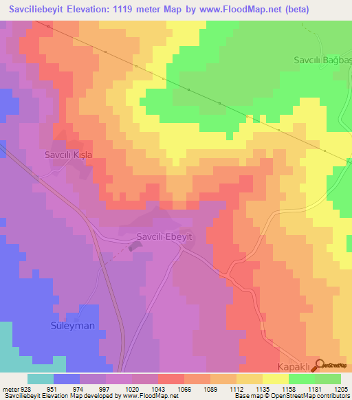 Savciliebeyit,Turkey Elevation Map