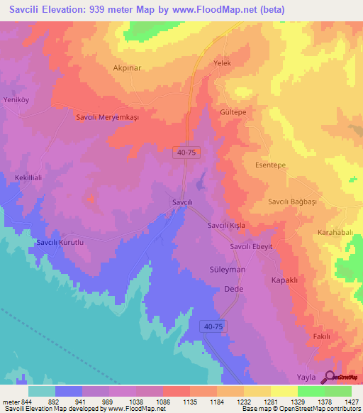 Savcili,Turkey Elevation Map