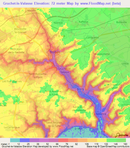 Gruchet-le-Valasse,France Elevation Map