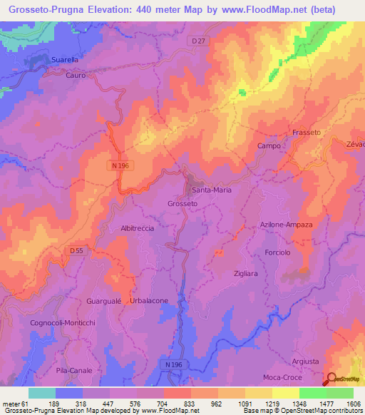 Grosseto-Prugna,France Elevation Map