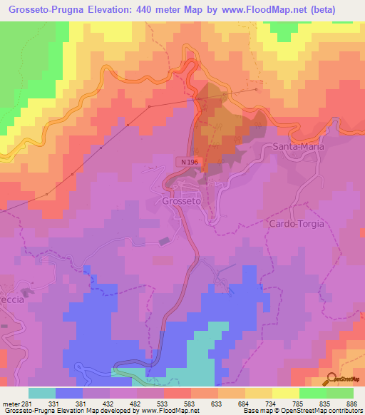 Grosseto-Prugna,France Elevation Map