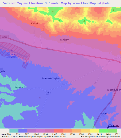 Satranoz Yaylasi,Turkey Elevation Map