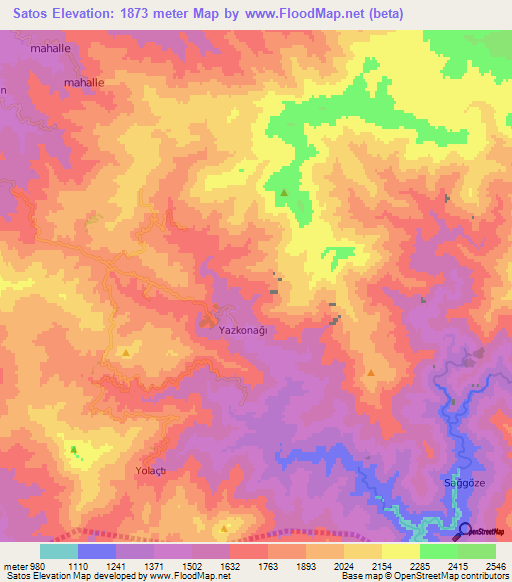 Satos,Turkey Elevation Map