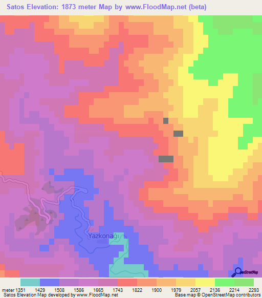 Satos,Turkey Elevation Map