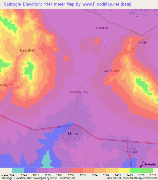 Satiroglu,Turkey Elevation Map