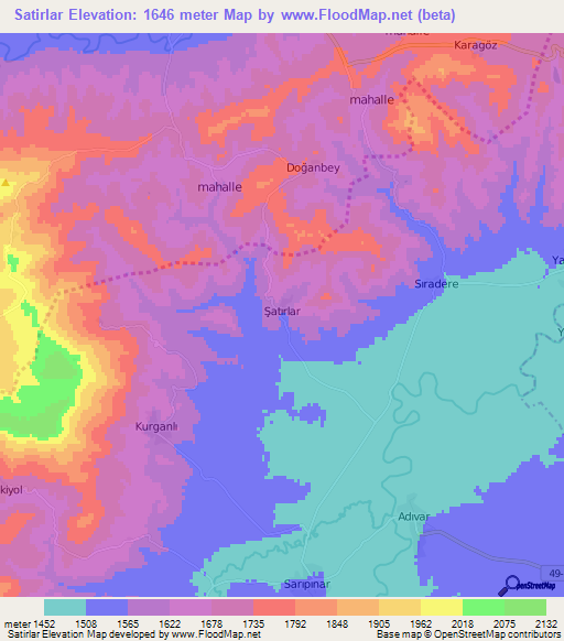 Satirlar,Turkey Elevation Map