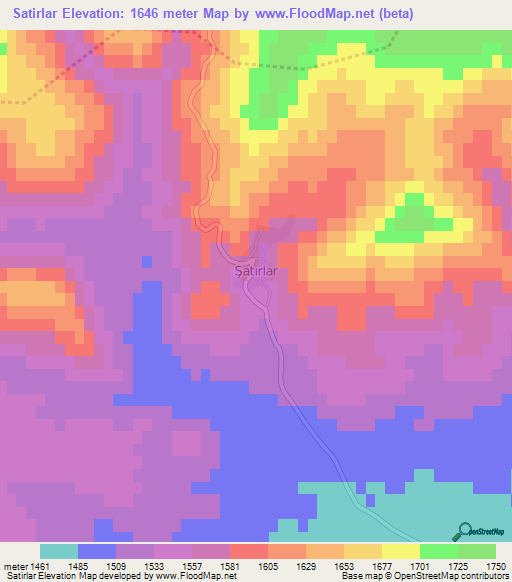 Satirlar,Turkey Elevation Map