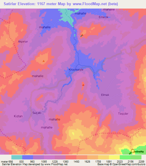 Satirlar,Turkey Elevation Map