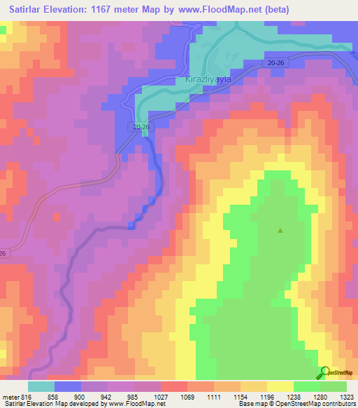 Satirlar,Turkey Elevation Map