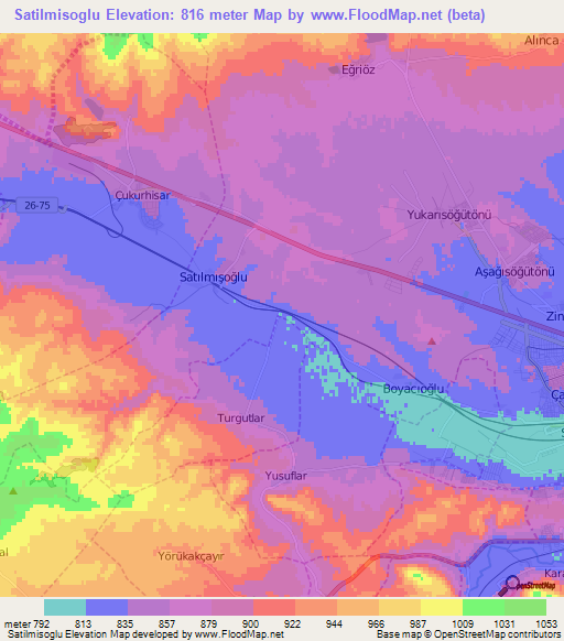 Satilmisoglu,Turkey Elevation Map