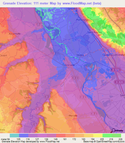 Grenade,France Elevation Map