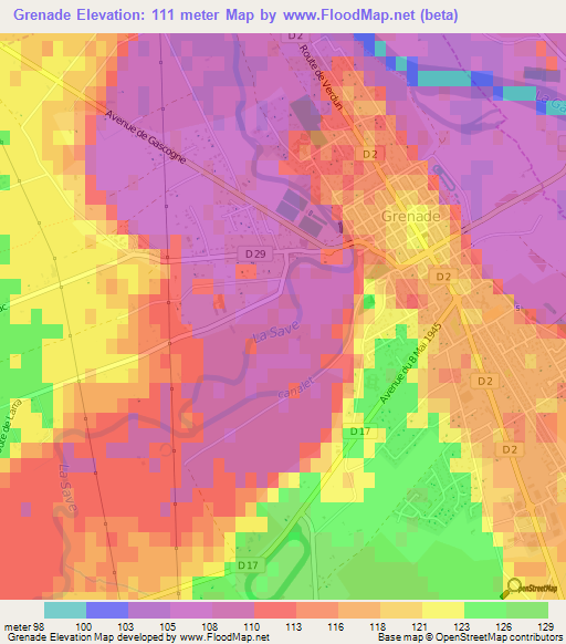 Grenade,France Elevation Map