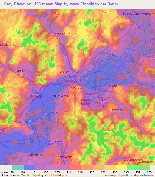 Gray,France Elevation Map