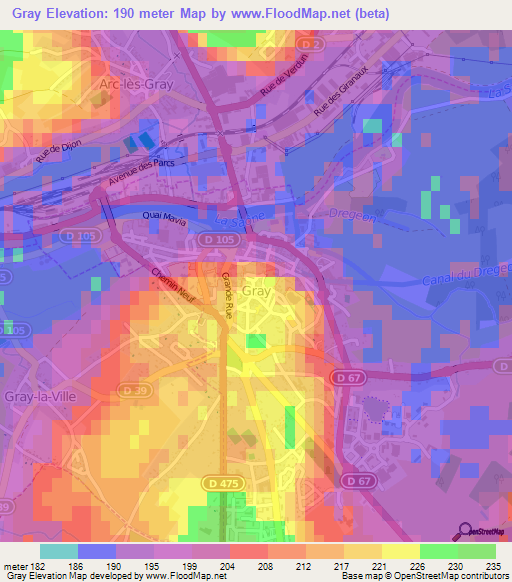 Gray,France Elevation Map