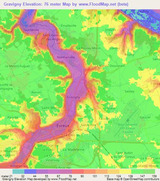 Gravigny,France Elevation Map