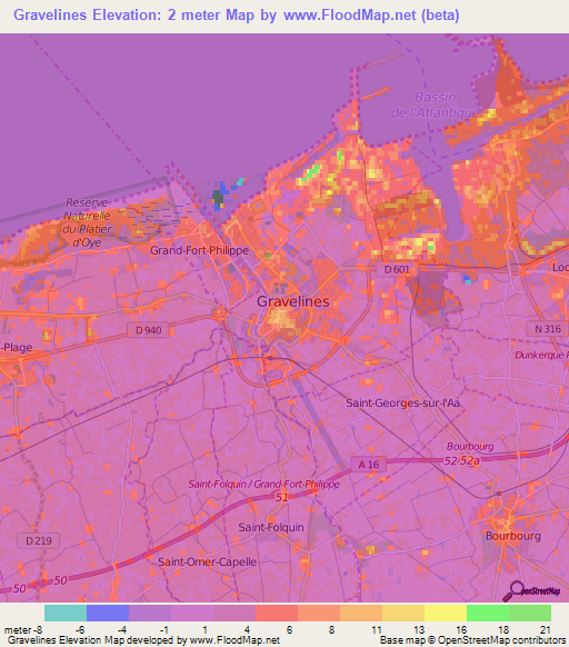 Gravelines,France Elevation Map